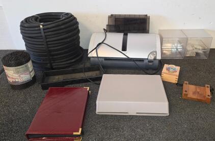 Canon i860 Inkjet Printer (plugged in and turns on) Mixed Office Lot: Hose, Gutter Mesh, Organizers, Binder & More