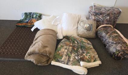 Comfy Large Lot Camouflage and Wildlife Throw Blankets, Comforter, Pillows, Various Sizes (5000s isle in front of the shelf)