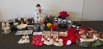 Large Mixed Christmas Holiday Decor, Stockings, Tree, Mugs, Figurines, Wall Hangings, Ceramics