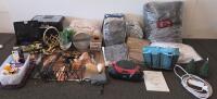 Mixed Household Goods Lot: GPX Boombox (cannot test functioning) Blankets, Decor, Craft Box, Organizer, Electronics Bundle (5000s Shelf front of the isle)