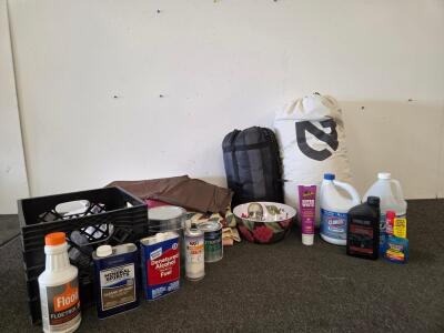 Quilts, Sleeping Bags, Bowl, & Chemical Supplies Lot &ndash; Nemo, Clorox, Yamalube