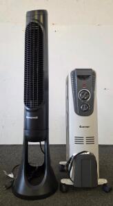 Honeywell Tower Fan, 33" Height, 3 Speeds, Oscillating & Costway 1500W Oil-Filled Heater, 7 Fins (Tested Both)