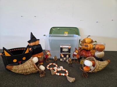 Seasonal Fall and Halloween Home Decor Lot with LED Ghost String Lights(Tested) and Plush Pumpkins