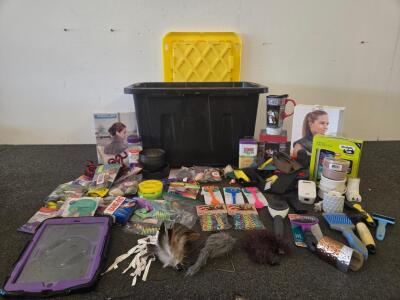 Assorted Mixed Lot: Pet Supplies, Grooming Tools, Neck Wraps, Samsung Galaxy S5 Box, ADT Security Devices