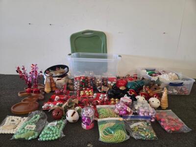 Assorted Holiday Decorations Lot &ndash; 100+ Pieces Including Jingle Bells, Mini Ornaments, Pine Cones, Wooden Trays