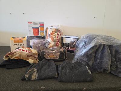 Household Lot: Crock-Pot 2Qt Slow Cooker(New in packaging), Mainstays Recliner Covers, OXO Set, Cabela&rsquo;s Duffel