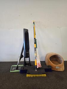 Lot of 2 Push Brooms (Bulldozer) & 1 Strip Mop, 24" and 18" Heads, Metal Handles, Commercial Grade