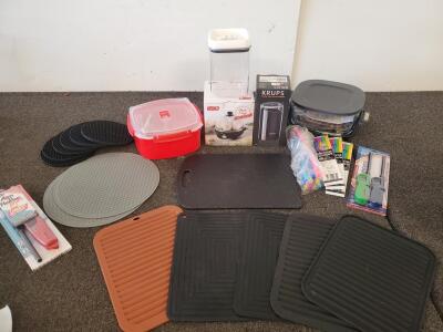 Assorted Kitchen Accessories Bundle &ndash; Dash Egg Cooker, Krups Grinder, Silicone Mats, More (5000-J)