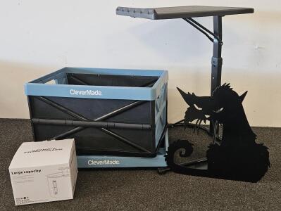 CleverMade 46L Collapsible Storage Crate, Black with Blue Trim, 75 lb Capacity