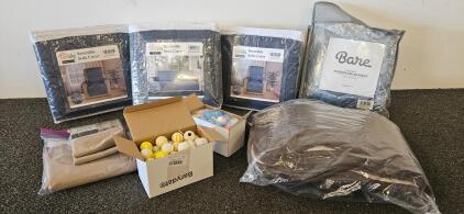 Mixed Lot: Easy-Going Reversible Sofa Covers, Bare Microplush Blanket, Curtain, Ornaments