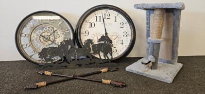 Sterling & Noble 24" Wall Clock, Gear Design Clock, Metal Horse Art, Cat Scratcher, Crossed Arrows