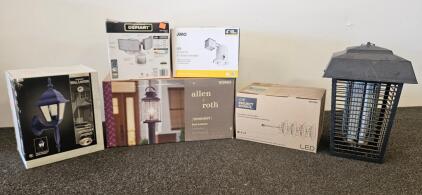 Large Lot Outdoor Lighting Fixtures, Motion LED Floodlight, Wall/Post Lanterns, 4 Recessed Downlights, Bug Zapper (tested, works)