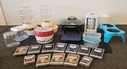 Presto Electric Skillet (tested, works), 11 ScentSationals Wax Melts, Pet Dispensers, Bowls, Storage & More (FN 5000)