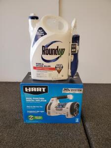 HART 20V Dual Function Inflator HPIF50 Tool Only & Roundup Weed Killer 1.33 Gal Wand
