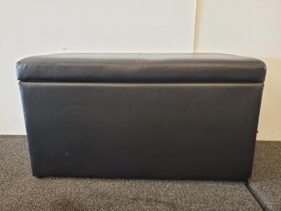 Black Faux Leather Storage Ottoman Bench 29"x15.5"x17", Hinged Lid, Modern Design, Storage Compartment