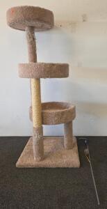 Cat Tree Tower, 3 Perches, Sisal Scratching Post, Carpeted, Wand Toy, Beige