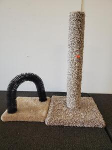 Cat Scratching Post & Grooming Arch Set, Carpeted Base, 32" Tall, Suitable for Indoor Cats