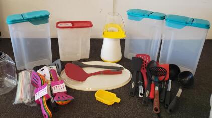 Assorted Kitchenware Lot: Farberware & GoodCook Utensils, Storage Containers, Air Popper