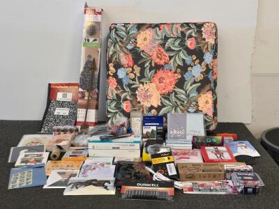 Mixed Office, School & Home Lot: Batteries, Epson Ink, Cards, Decor, Supplies, Samsung Tablet