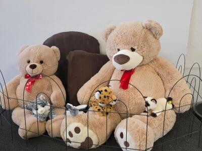 Jumbo Plush Teddy Bears, 55" & 32", Light Brown with Red Ribbons, Bonus Plush Animal Toys, Garden Fence
