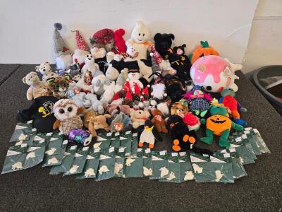 Assorted TY Beanie Babies & Plush Lot w/ Tags + Victorian Accents Craft Appliqu&eacute; Packs (~45 pcs)