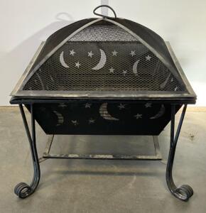 30" Steel Wood-Burning Fire Pit with Moon and Star Cutouts, Includes Accessories