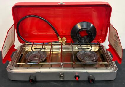 BaseCamp F235727 2-Burner Propane Camping Stove, 50,000 BTU, Piezo Ignition, Includes Accessories