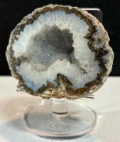 Polished Agate Slice And Open Geode With Quartz Crystals - 3