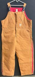 Carhartt R38 Insulated Bib Overalls Brown, Size 50x30, Quilted Lining, Repaired Strap