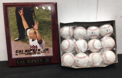 (1) Cal Ripken Jr. 8” x 10” Photo Plaque w/ Name Plate & (12) Steiner Baseballs