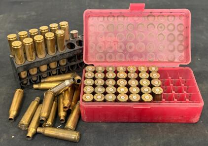 Mixed Lot .30-06 Springfield & .44 Rem Mag Spent Brass Cases, 75+ Total, Reloadable, W/ Cases