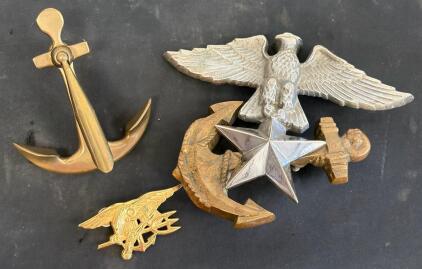 U.S. Navy SEAL Trident Pin V-21-N, Brass Anchor Desk Plaque, Command Eagle Anchor Star Plaque