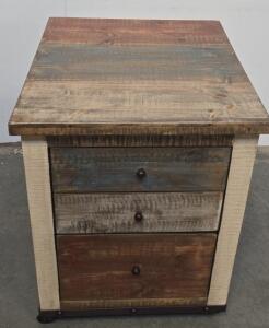 Rolling 3-Drawer Wooden Filing Cabinet With Multi-Tone Rustic Finish And Caster Wheels. 32&rdquo;x24&rdquo;x24&rdquo;