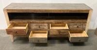 Rustic Wooden Media Console With 8 Drawers, Distressed Multitone Finish, And Cable Management - 2