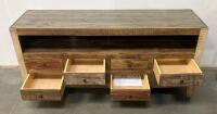 Rustic Wooden Media Console With 8 Drawers, Distressed Multitone Finish, And Cable Management - 3