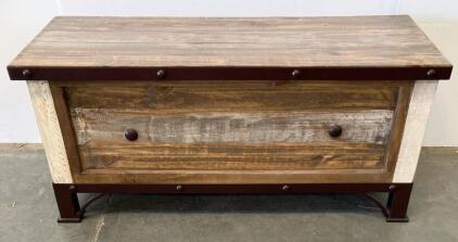 Industrial Rustic Multicolored Wooden Storage Chest Trunk &ndash; Metal Trim & Legs