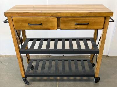 Kitchen Cart / Rolling Utility Cart, Wood Butcher Block Top, 2 Drawers, 2 Shelves