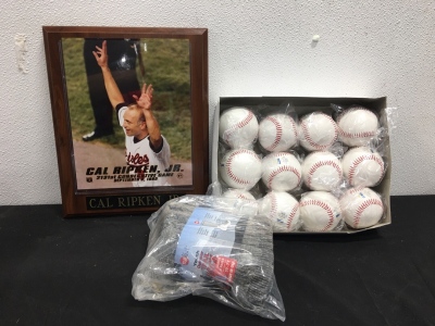 (1) Cal Ripken Jr. 8” x 10” Plaque w/ Nameplate & (12) Steiner Baseballs and Other