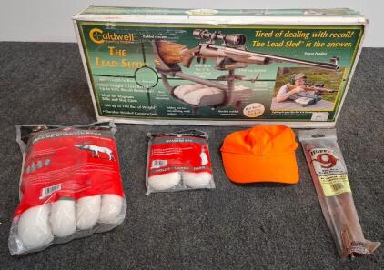 Caldwell Lead Sled Shooting Rest W/ Allen Game Bags, Hoppe&rsquo;s 9 Cleaning Rod & Blaze Orange Cap