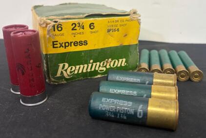 Remington Express 16 Gauge 2 3/4" #6 Shotgun Shells, Partial Box, Federal Mixed, SP16-6