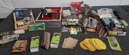 Large Lot Central Pneumatic, Kreg, Husky Air Tools, Joinery Jigs & Sandpaper, Accessories Included