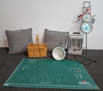 Hobbico Builder's Cutting Mat 36" x 24" &ndash; Self-Healing PVC With Grid And Angle Guides, Heater ( Powered On) Outdoor Christmas Decor, Throw Pillows Vintage Decorative Pot, And Wicker Basket