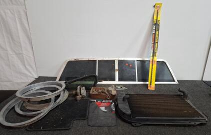 Classic Car Parts Lot: Radiator, Sliding Rear Window, Trim Rings, Firestik CB Antenna