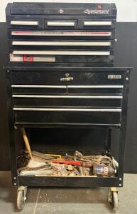 Husky & US General Rolling Tool Chest Combo With 150+ Mixed Hand Tools, Drill Bits, Wrenches