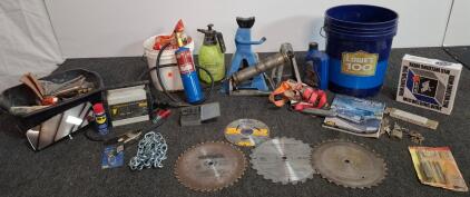 Bulk Garage Tool & Workshop Lot W/ Schumacher Charger, ( Powered On) Irwin Blades, Jack Stands, MIG Wire
