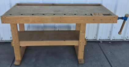 Traditional Woodworking Workbench With Integrated End Vise, 6 ft x 2 ft x 3 ft, Hardwood Frame