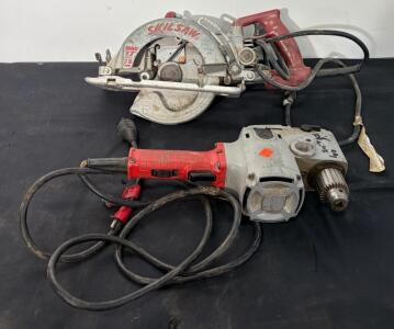Skilsaw MAG 77 Worm Drive Circular Saw, 15 Amp, 7-1/4" Blade & Milwaukee Right Angle Drill