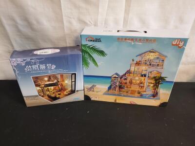 HONGDA DIY Beach House Miniature Dollhouse Kit, 1:24 Scale, Multi-Level, LED Lighting Included