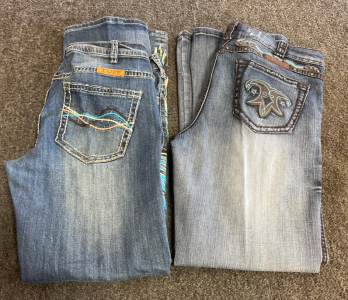 Cowgirl Tuff Co Bootcut Jeans, Size 32 WX33/31L, Western Embroidery, Stretch Cotton, Pair
