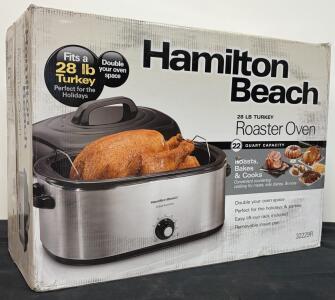 Hamilton Beach 32229R Roaster Oven, 22 Qt, Fits 28 lb Turkey, Stainless Steel, Lift-Out Rack